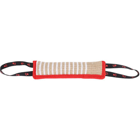 Dog Bite Pillow Tear Resistant Interactive Portable Puppy Training Jute Tug Toy with Strong Handles for Small Medium Large Dogs Red Border Footprint Pattern