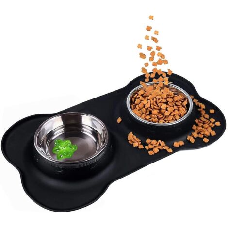 Dog Bowl En acier inoxydable Pet Feeder Bowls Set, avec tapis en silicone résistant au dérapage résistant, pour petits et moyens chiens Bols de nourriture et d'eau (m-14oz /