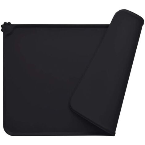 Dog Bowl Mat, Cat Feeding Mat in FDA-compliant Silicone, Waterproof and Non-Slip, Black, 47 x 30 cm