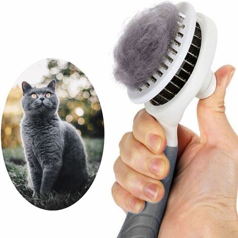 Dog Brush Cats, Grooming Brushes for Cats and Dogs Self-Cleaning Shedding Brush for Cat Dog One-Click Removal of Dead Hair and Undercoat - Gray (Grey)