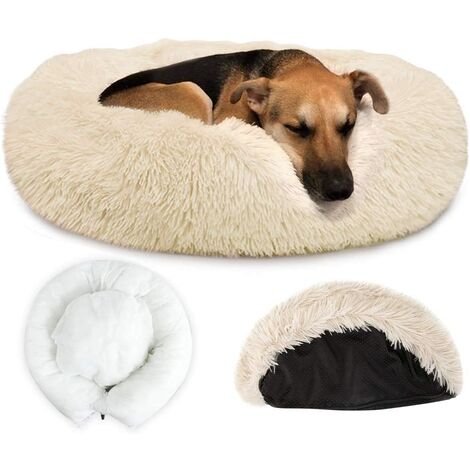 Dog calming bed with removable cover, warm donut cat and dog bed soft plush cushion with co.ukfortable sponge non-slip bottom suitable for small and medium-sized pets to sleep in autumn and winter indoor machine wash