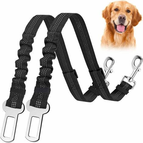 Dog Car Belt, 2 Pcs Elastic Nylon Dog Car Harness, Adjustable Dog Car Leash with Shock Absorption and Carabiner for Dogs and Cats