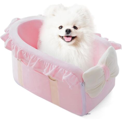 Dog Car Seat - Detachable, Adjustable Straps Center Console - Comfortable Bow Design Pet Booster Seat for Small Dogs, Puppy, Cat (Pink)