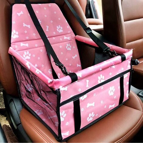 Dog Car Seat, Waterproof Folding Dog Seat Carrier with Seat Belt and Storage Bag, Car Booster Seat for Dogs or Cats (Pink Bone) SOEKAVIA