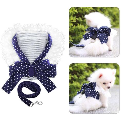 Dog Cat Bow Chest Harness Leash Comfortable Puppy Small Dogs Harnesses Vest for Party Shopping Navy Blue 2XL