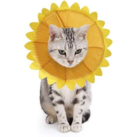 Dog Cat Collars Anti Bite Adjustable Protection Comfortable Cone Shaped Recovery Collar for Dogs and Cats with Adorable Yellow Sunflower Pattern (S)