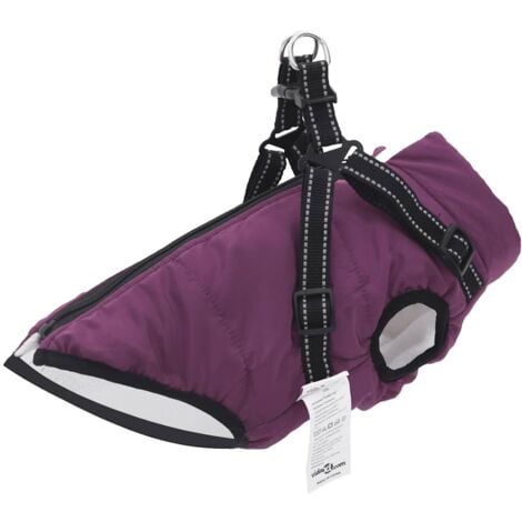 Dog Coat with Harness Waterproof Reflective Purple 2XL vidaXL