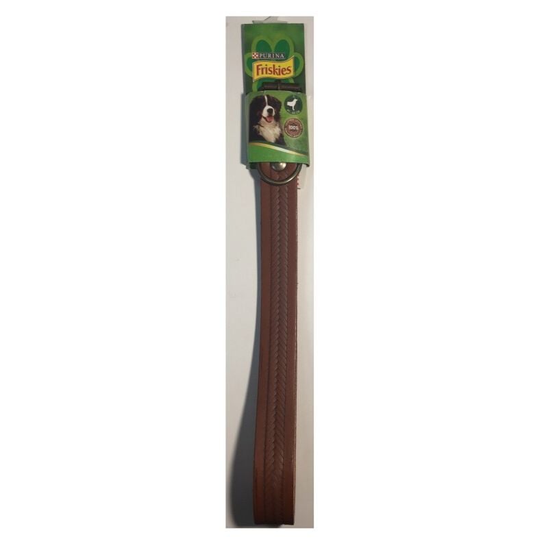 Brown Leather Dog Collar - Size l 45-60cm - qr code Friskies Purina