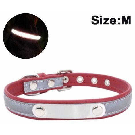 Dog collar with engraved name tag, customizable, soft leather, dog collar with individual identification tag, for small, medium and large dogs, red, M