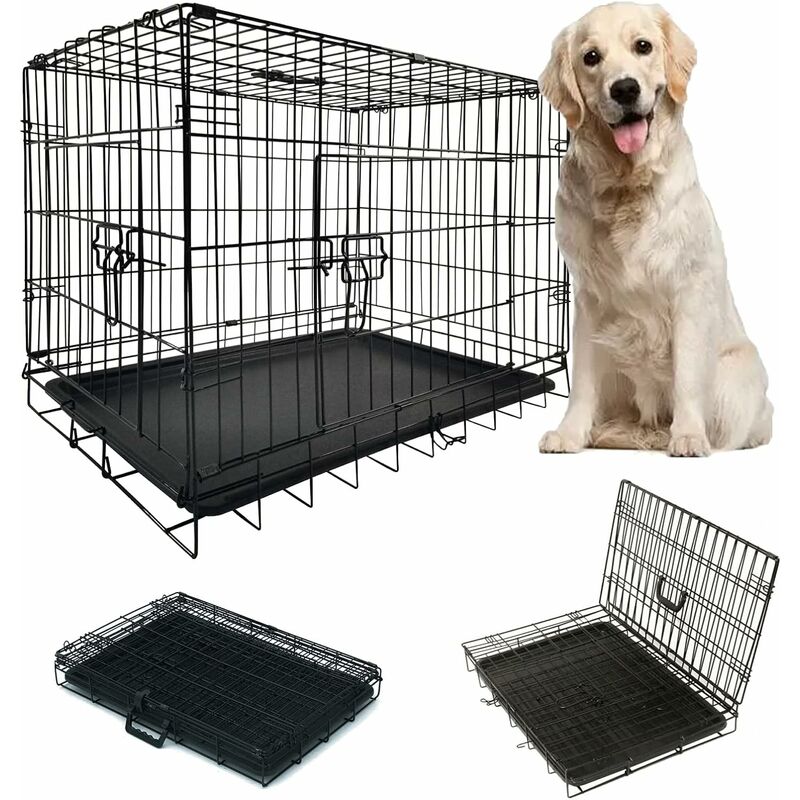 Briefness - Dog Crate 30 Inch,Large Metal Dog Cage with 2 Doors (Front & Side),Folding Metal Training Crate with Chew Resistant Plastic Dog Crate Tray