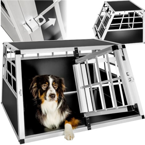 Dog Crate - double sized, straight back, aluminium frame, lockable - dog cage, puppy crate, dog travel crate - 89 x 69 x 50 cm