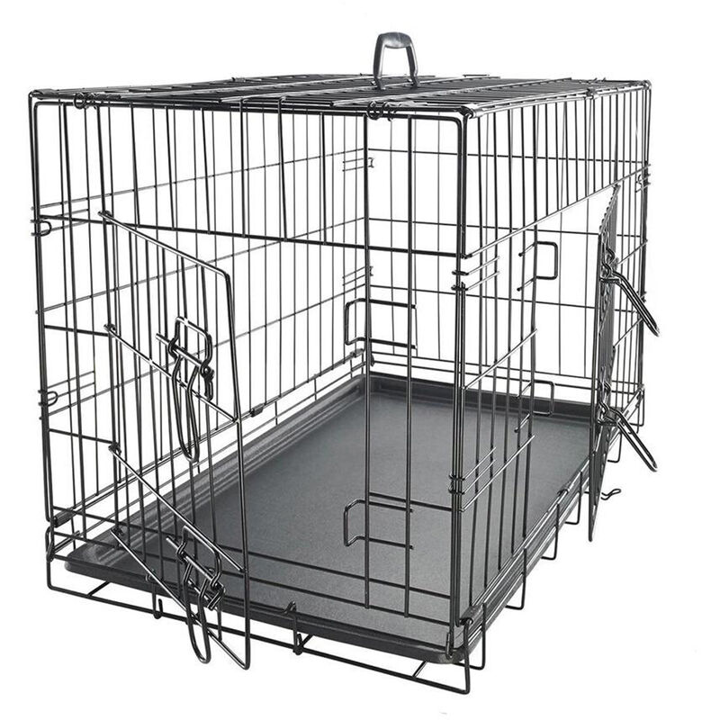 Briefness - Dog Crate - Heavy-Duty Metal Wire Dog Cage - Foldable, Portable Kennel - 2 Front & Side Gate Doors with Sliding Locks, Removable Tray