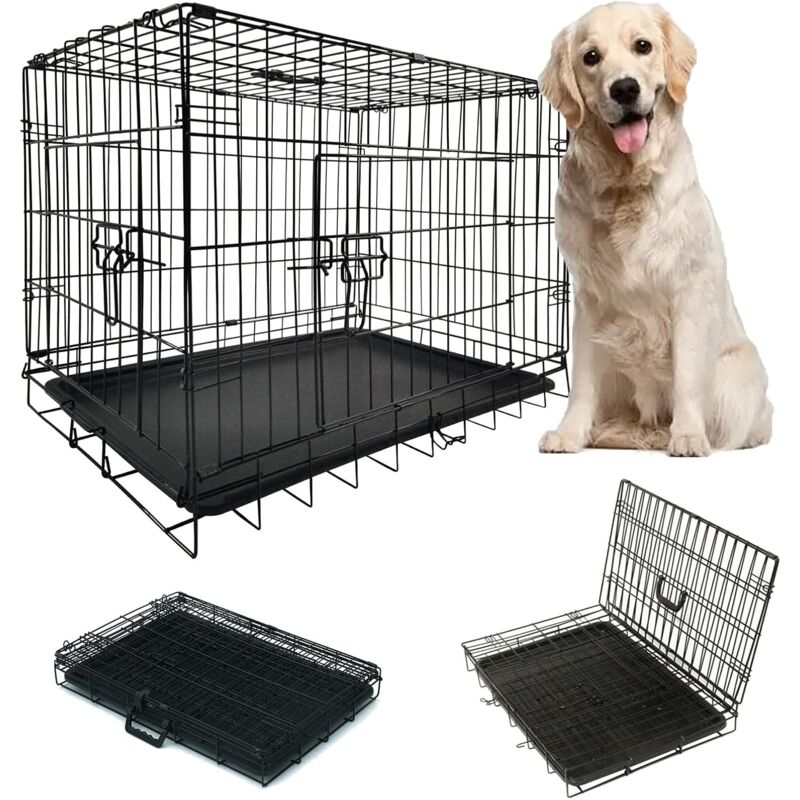 Briefness - Dog Crate Medium Size Puppy Crate Large Dog Cage for Car Boot, 2 Door 2 Locks Puppy Playpen with Non-Chew Metal Removable Base Tray,