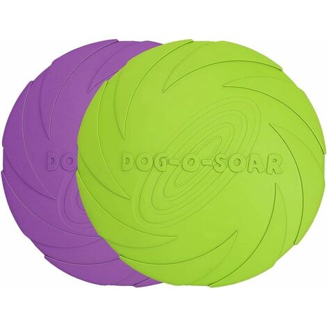Dog Frisbee, 2 Pack 7 Inch Natural Rubber Floating Dog Frisby Flying Saucer for Both Land and Water (Green + Purple)