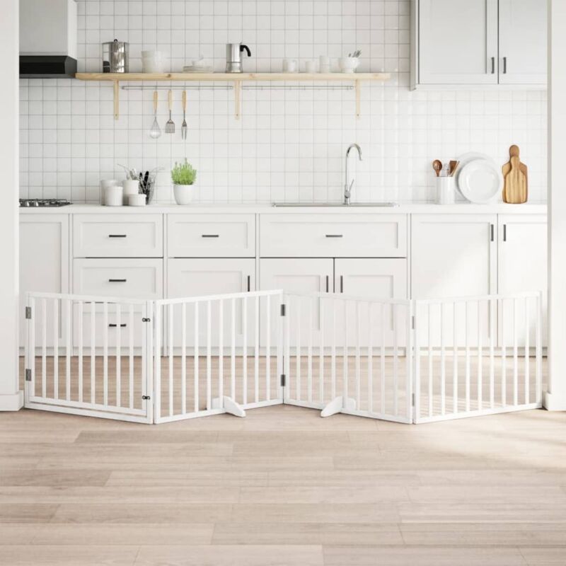 Dog Gate With Door Foldable 4 Panels White 320 Cm Poplar Wood Vidaxl