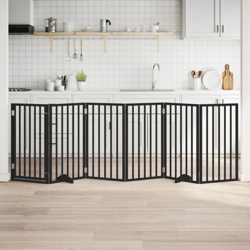 Dog Gate With Door Foldable 6 Panels Black 300 Cm Poplar Wood Vidaxl