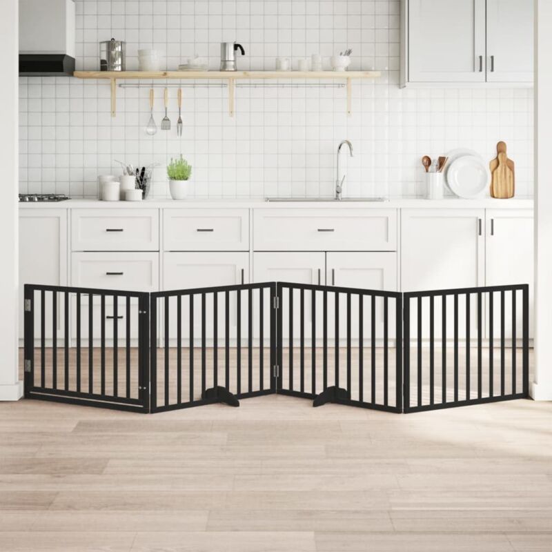 Dog Gate With Door Foldable 4 Panels Black 320 Cm Poplar Wood Vidaxl