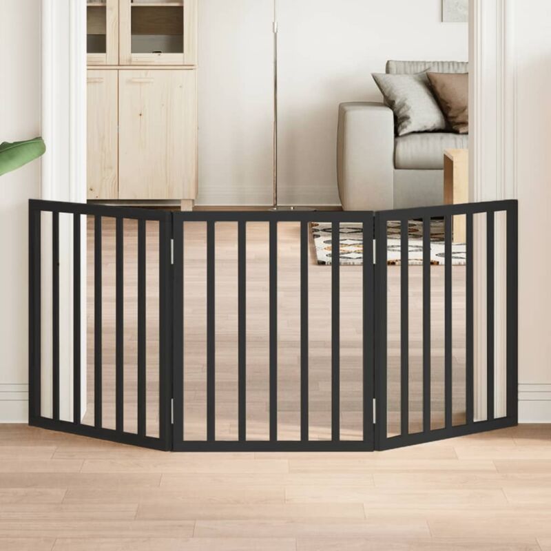 Dog Gate Foldable 3 Panels Black 150 Cm Poplar Wood Vidaxl