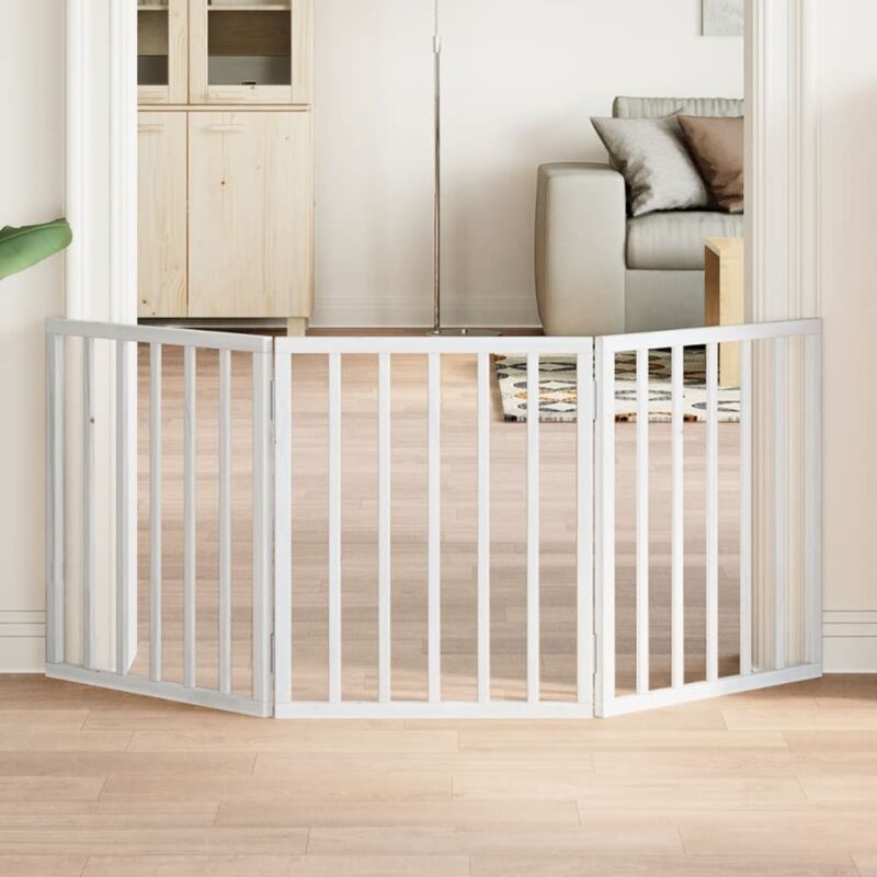 Dog Gate Foldable 3 Panels White 150 Cm Poplar Wood Vidaxl