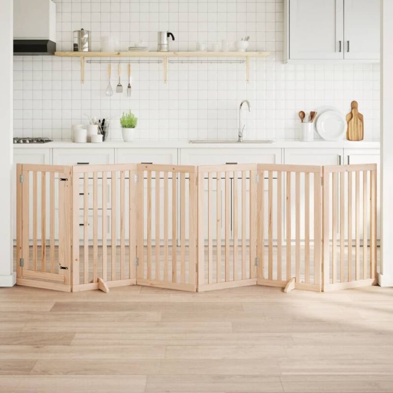 Dog Gate With Door Foldable 6 Panels 300 Cm Poplar Wood Vidaxl