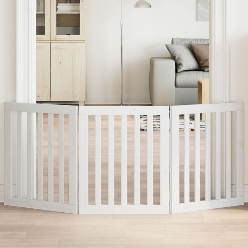 Dog Gate Foldable 3 Panels White 150 Cm Poplar Wood Vidaxl