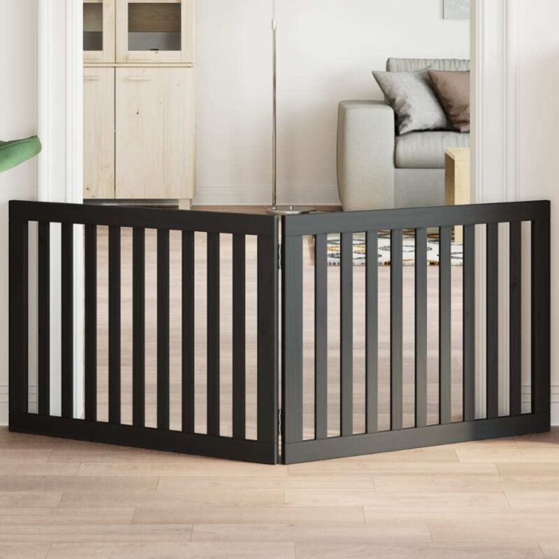 Dog Gate Foldable 2 Panels Black 160 Cm Poplar Wood Vidaxl