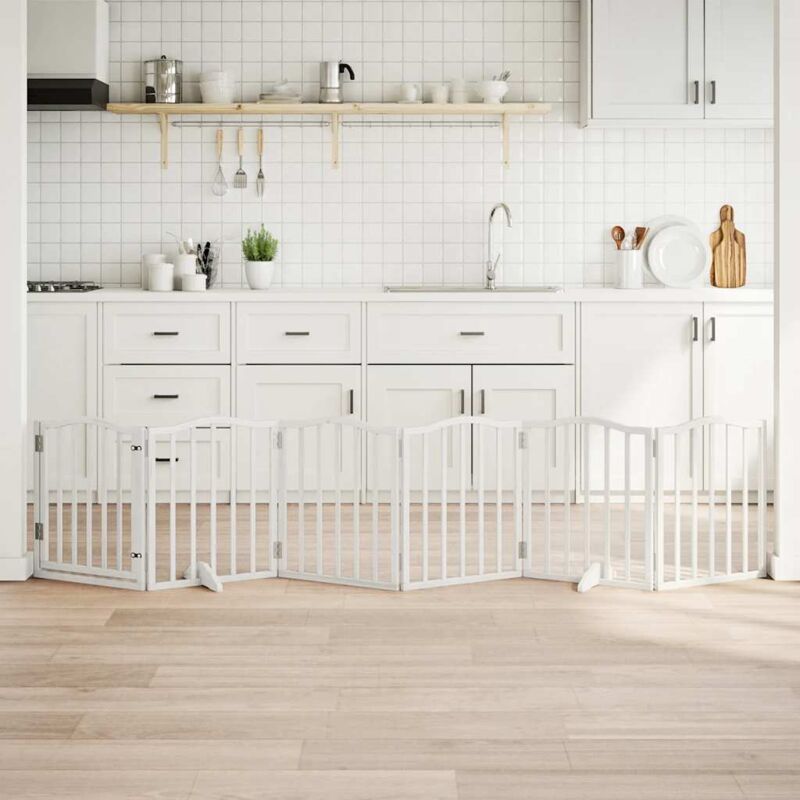 Dog Gate With Door Foldable 6 Panels White 300 Cm Poplar Wood Vidaxl