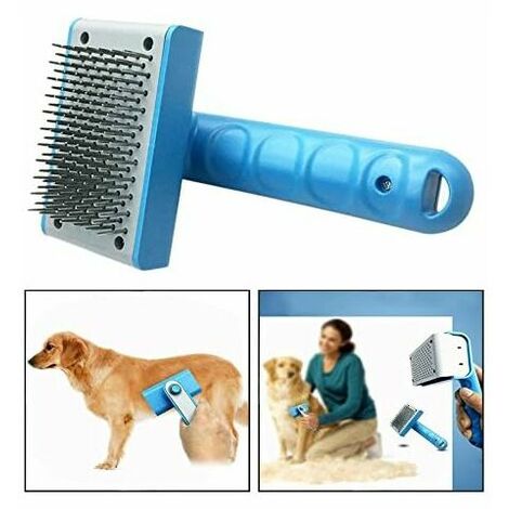 Dog Grooming Brush, Cat Dog Dehumidifying Tool - Round Point Needle for Removing Coils and Loose Fur, Blue