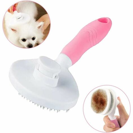 Dog Grooming Brush, Long Haired Cat Brush, Self-Cleaning Dog and Cat Brush, with One-Click Hair Removal, for Small, Medium and Large Dogs and Cats (Pink)