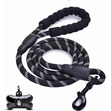 Dog Leash, Dog Leash with Soft Padded Handle, Highly Reflective Threads 1.5m Nylon Dog Leash Rope, for Small, Medium and Large Dogs (Black)