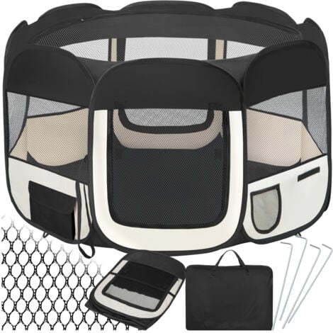 Dog Pen - foldable, for indoor and outdoor use, 115 x 115 x 64 cm, carry bag and pegs included - dog playpen, puppy pen, puppy playpen - black