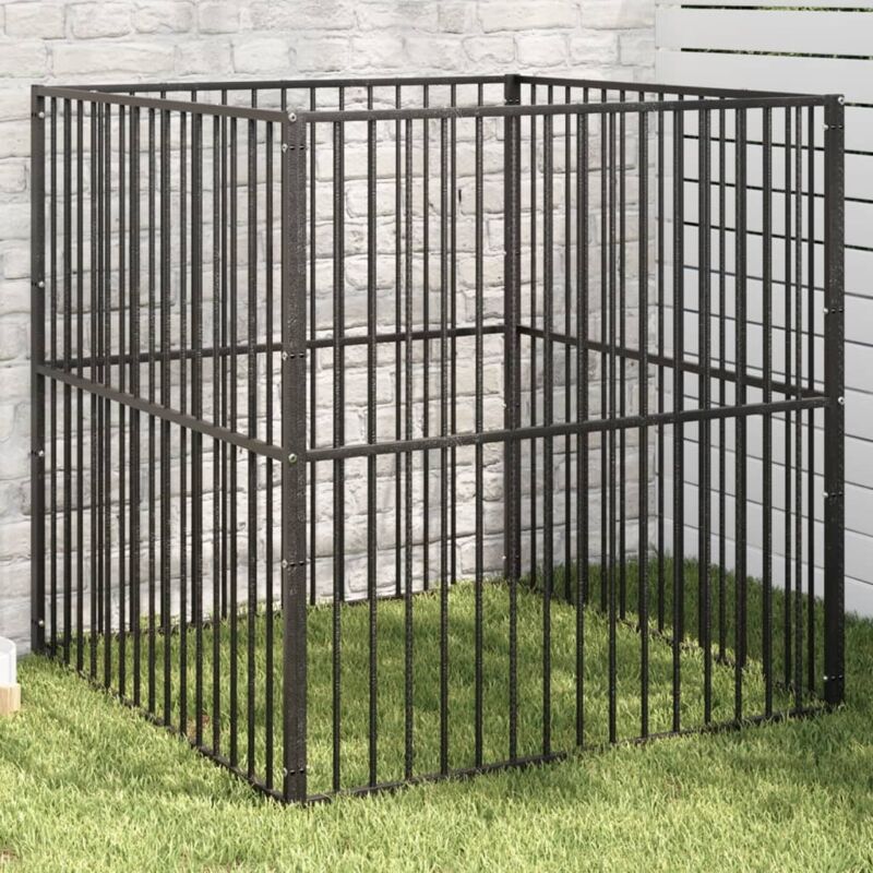 Dog Playpen 4 Panel Black Galvanised Steel Vidaxl