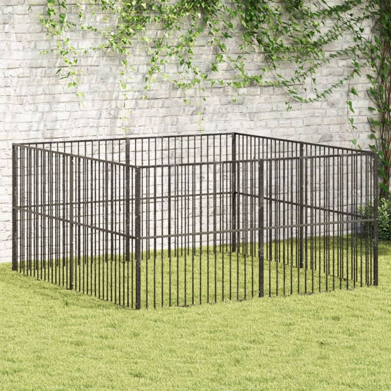 Dog Playpen 8 Panels Black Galvanised Steel Vidaxl