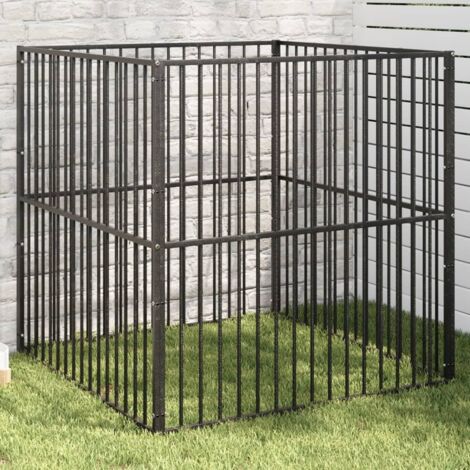 Dog Playpen 4 Panel Black Galvanised Steel vidaXL