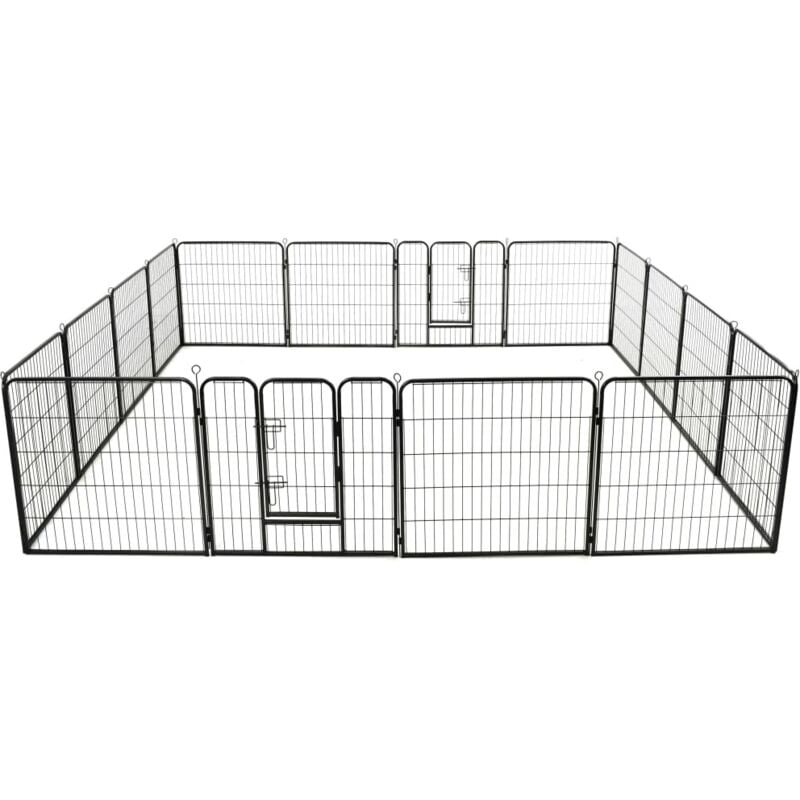 Dog Playpen 16 Panels Steel 80x80 cm Black Vidaxl