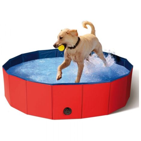 Dog Pool Pet Pool Gift PVC+MDF Glue Foldable Bath 80x30cm,Red