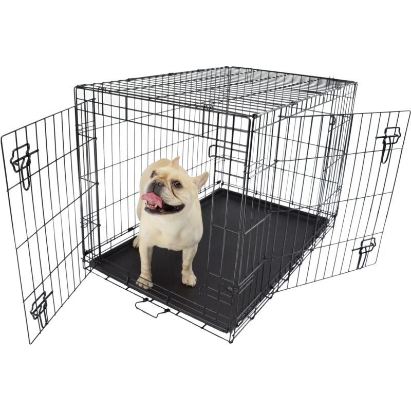 Briefness - Dog Puppy Cage Medium 30 inch Pets Dog Crate Folding 2 Door Dog Kennels and Crates Pet Carrier with Non-Chew Base Tray and Carrier Handle