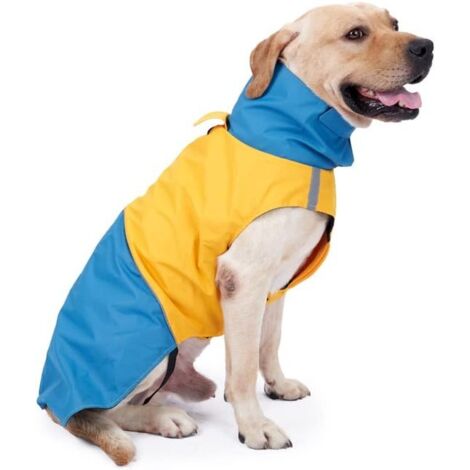 Dog raincoat - Dog jacket - Waterproof winter dog clothing - Windproof dog coat - Reflective strips - Suitable for small dogs - Medium dogs - Blue and yellow - Size S
