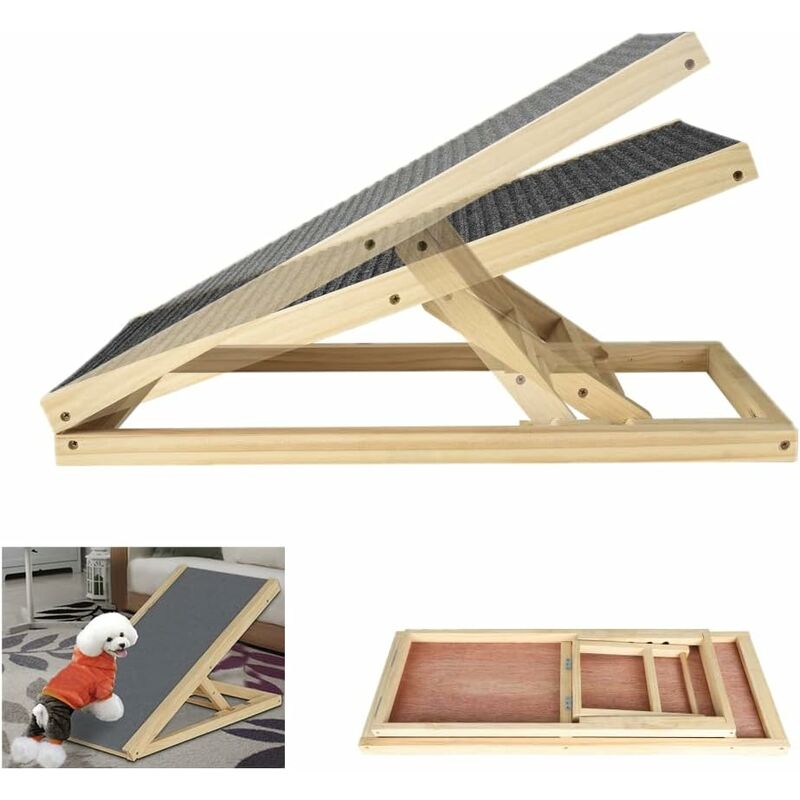 Dog Ramp Pet Puppy Ramp Adjustable Heights Non-Slip Carpet Stair-Solid Wooden Ramp Dog Ramp For Sofa& Bed (s 3570cm)