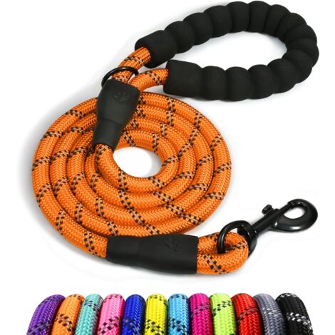Dog rope, nylon dog leash with soft padded handle and reflective threads, 150 cm x 1.2 cm, orange