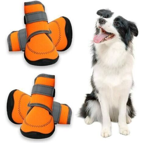 Dog Shoes Patte Protégez Chaussures De Course pour Grand Chien avec Les Bretelles Réfléchissant Réglable Semelle Anti-Slip Orange 4PCS