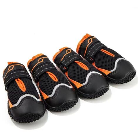 Dog Shoes, Paw Protectors, 4 Pack Water Repellent Dog Shoes with Anti-Slip Sole and Reflective Velcro Closure for Small Medium Large Dogs, Outdoor Sports, Orange, Size 5 MUMU