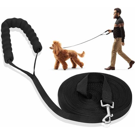 Dog Training Lead 30m Long Dog Leads Training Leash for Camping Tracking Training Obedience Backyard Play Strong Nylon lead with all Metal Components (30M with Handle, Black)