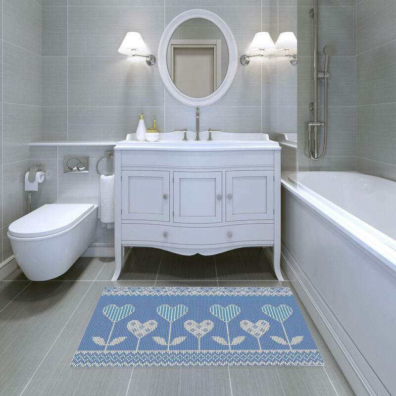 

Camino de baño, 100% Made in Italy, Alfombra antimanchas con impresión digital, Camino antideslizante y lavable, Modelo Nórdico - Alannis, cm 62x52