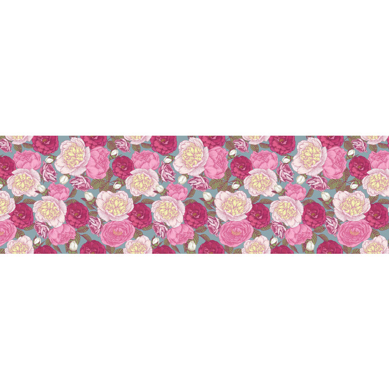 

Camino de cocina, 100% Made in Italy, Alfombra antimanchas con impresión digital, Camino antideslizante y lavable, Modelo Flowers - Bea, cm 180x52