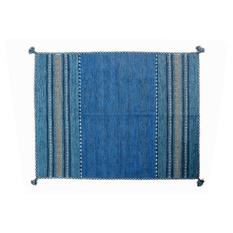 Doge Milano Tapis moderne Kansas, style kilim, 100% coton, bleu, 110x60cm