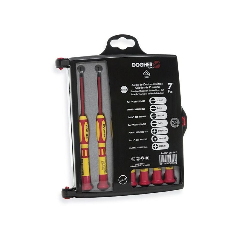Dogher - Jeu de tournevis de précision, 65 mm, 7 pièces, vde 365-002
