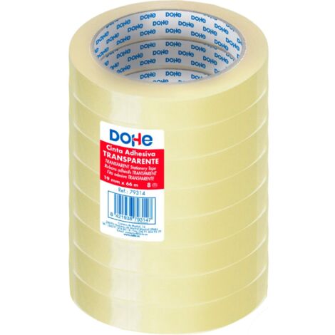 DOHE - Nastro adesivo trasparente (8 pz.) - 1,9 cm x 66 m, Sigillo per imballare scatole, spedizioni o traslochi, potente adesivo da 45 micron - Forniture per ufficio