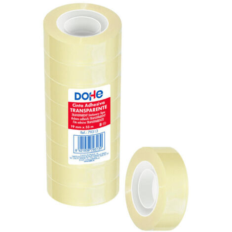 Dohe Pack de 8 Cintas Adhesivas Transparente de Polipropileno 19mm x 33m
Características:
-Cinta adhesiva transparente de polipropileno de 28 micras,