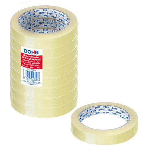 Dohe Pack de 8 Cintas Adhesivas Transparente de Polipropileno 19mm x 66m
Características:
-Cinta adhesiva transparente de polipropileno de 28 micras,
